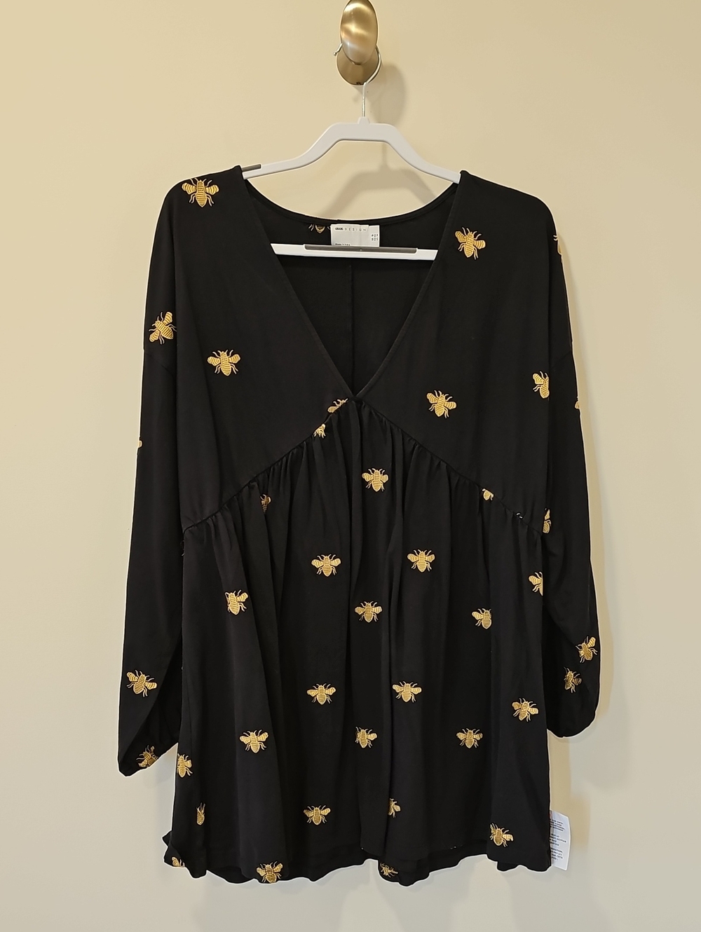 Asos Black Bee-Print V-Neck Women's Dress; NWT; Size 14